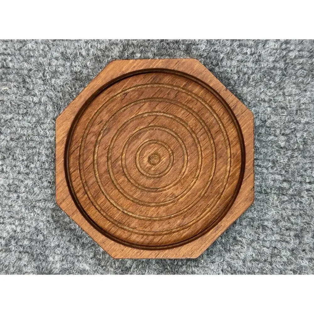 Vintage KALMAR Teak Wood‎ WOODEN COASTER  CADDY Set Of 6  HEXAGON SHAPE